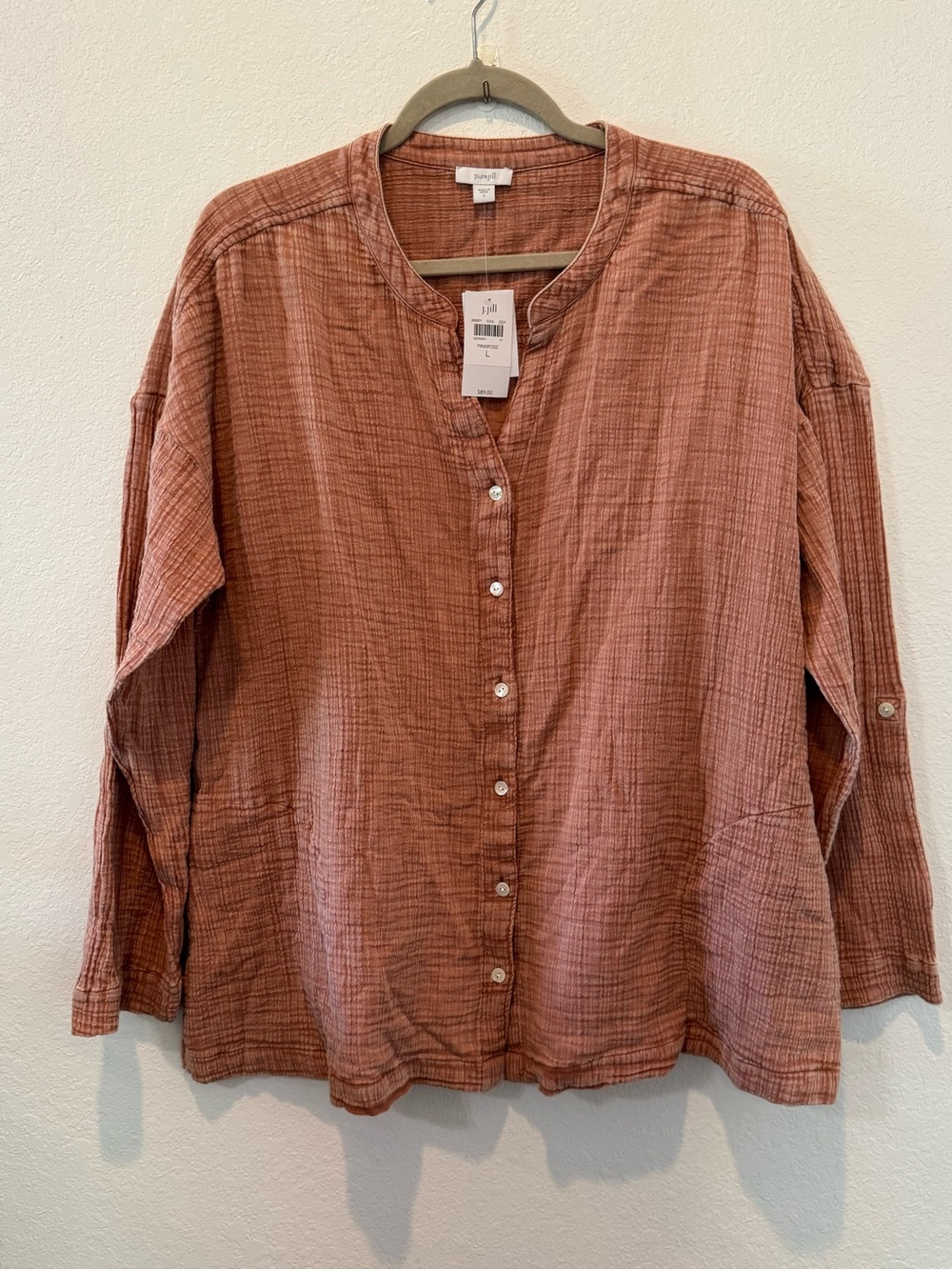 Pure Jill Double Cloth Button Front Shirt Pink Large NWT